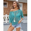 Zeagoo Womens Crochet Tops 3/4 Sleeve Summer Sweaters Hollow Out Knit Tops(Lake Blue)