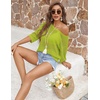 Zeagoo Womens Crochet Tops 3/4 Sleeve Summer Sweaters Hollow Out Knit Tops(Lemon)