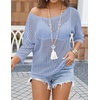 Zeagoo Womens Crochet Tops 3/4 Sleeve Summer Sweaters Hollow Out Knit Tops(Light Blue)