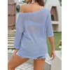 Zeagoo Womens Crochet Tops 3/4 Sleeve Summer Sweaters Hollow Out Knit Tops(Light Blue)