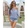 Zeagoo Womens Crochet Tops 3/4 Sleeve Summer Sweaters Hollow Out Knit Tops(Light Blue)