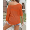 Zeagoo Womens Crochet Tops 3/4 Sleeve Summer Sweaters Hollow Out Knit Tops(Orange)