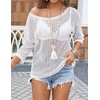 Zeagoo Womens Crochet Tops 3/4 Sleeve Summer Sweaters Hollow Out Knit Tops(White)
