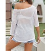 Zeagoo Womens Crochet Tops 3/4 Sleeve Summer Sweaters Hollow Out Knit Tops(White)