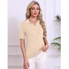 Zeagoo Womens Polo Sweater Short Sleeve V Neck Knitted Business Casual Office Tops Spring Pullover(Beige)
