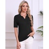 Zeagoo Womens Polo Sweater Short Sleeve V Neck Knitted Business Casual Office Tops Spring Pullover(Black)