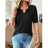 Zeagoo Womens Polo Sweater Short Sleeve V Neck Knitted Business Casual Office Tops Spring Pullover(Black)