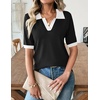 Zeagoo Womens Polo Sweater Short Sleeve V Neck Knitted Business Casual Office Tops Spring Pullover(Black White)
