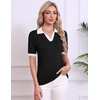 Zeagoo Womens Polo Sweater Short Sleeve V Neck Knitted Business Casual Office Tops Spring Pullover(Black White)