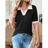 Zeagoo Womens Polo Sweater Short Sleeve V Neck Knitted Business Casual Office Tops Spring Pullover(Black White)