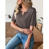 Zeagoo Womens Polo Sweater Short Sleeve V Neck Knitted Business Casual Office Tops Spring Pullover(Brown)