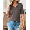 Zeagoo Womens Polo Sweater Short Sleeve V Neck Knitted Business Casual Office Tops Spring Pullover(Brown)