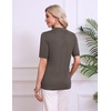 Zeagoo Womens Polo Sweater Short Sleeve V Neck Knitted Business Casual Office Tops Spring Pullover(Brown)