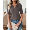 Zeagoo Womens Polo Sweater Short Sleeve V Neck Knitted Business Casual Office Tops Spring Pullover(Brown)