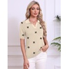 Zeagoo Womens Polo Sweater Short Sleeve V Neck Knitted Business Casual Office Tops Spring Pullover(Floral Apricot)