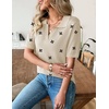 Zeagoo Womens Polo Sweater Short Sleeve V Neck Knitted Business Casual Office Tops Spring Pullover(Floral Apricot)