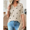 Zeagoo Womens Polo Sweater Short Sleeve V Neck Knitted Business Casual Office Tops Spring Pullover(Floral Apricot)