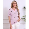Zeagoo Womens Polo Sweater Short Sleeve V Neck Knitted Business Casual Office Tops Spring Pullover(Floral Pink)