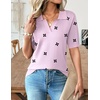 Zeagoo Womens Polo Sweater Short Sleeve V Neck Knitted Business Casual Office Tops Spring Pullover(Floral Pink)