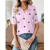 Zeagoo Womens Polo Sweater Short Sleeve V Neck Knitted Business Casual Office Tops Spring Pullover(Floral Pink)