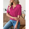 Zeagoo Womens Polo Sweater Short Sleeve V Neck Knitted Business Casual Office Tops Spring Pullover(Hot Pink)