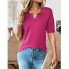 Zeagoo Womens Polo Sweater Short Sleeve V Neck Knitted Business Casual Office Tops Spring Pullover(Hot Pink)