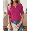 Zeagoo Womens Polo Sweater Short Sleeve V Neck Knitted Business Casual Office Tops Spring Pullover(Hot Pink)