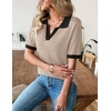 Zeagoo Womens Polo Sweater Short Sleeve V Neck Knitted Business Casual Office Tops Spring Pullover(Khaki Black)