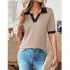 Zeagoo Womens Polo Sweater Short Sleeve V Neck Knitted Business Casual Office Tops Spring Pullover(Khaki Black)