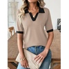 Zeagoo Womens Polo Sweater Short Sleeve V Neck Knitted Business Casual Office Tops Spring Pullover(Khaki Black)
