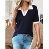 Zeagoo Womens Polo Sweater Short Sleeve V Neck Knitted Business Casual Office Tops Spring Pullover(Navy White)
