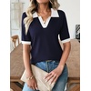 Zeagoo Womens Polo Sweater Short Sleeve V Neck Knitted Business Casual Office Tops Spring Pullover(Navy White)