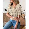 Zeagoo Womens Polo Sweater Short Sleeve V Neck Knitted Business Casual Office Tops Spring Pullover(Polka Dot Apricot)