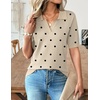 Zeagoo Womens Polo Sweater Short Sleeve V Neck Knitted Business Casual Office Tops Spring Pullover(Polka Dot Apricot)