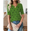 Zeagoo Womens Polo Sweater Short Sleeve V Neck Knitted Business Casual Office Tops Spring Pullover(Polka Dot Green)