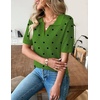 Zeagoo Womens Polo Sweater Short Sleeve V Neck Knitted Business Casual Office Tops Spring Pullover(Polka Dot Green)