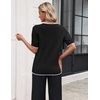 Zeagoo Women’s Short Sleeve Sweater 2026 Spring Summer Tops Clothes(A- Black-white)