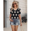 Zeagoo Women’s Short Sleeve Sweater 2026 Summer V Neck Tops Dressy Blouses(A-flower Black)