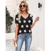 Zeagoo Women’s Short Sleeve Sweater 2026 Summer V Neck Tops Dressy Blouses(A-flower Black)