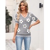Zeagoo Women’s Short Sleeve Sweater 2026 Summer V Neck Tops Dressy Blouses(A-flower Grey)