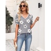 Zeagoo Women’s Short Sleeve Sweater 2026 Summer V Neck Tops Dressy Blouses(A-flower Grey)