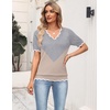 Zeagoo Women’s Short Sleeve Sweater 2026 Summer V Neck Tops Dressy Blouses(A-grey&khaki)