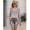 Zeagoo Women’s Short Sleeve Sweater 2026 Summer V Neck Tops Dressy Blouses(A-grey&khaki)