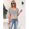 Zeagoo Women’s Short Sleeve Sweater 2026 Summer V Neck Tops Dressy Blouses(A-grey&khaki)