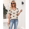 Zeagoo Women’s Short Sleeve Sweater 2026 Summer V Neck Tops Dressy Blouses(A-khaki Bow)