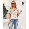 Zeagoo Women’s Short Sleeve Sweater 2026 Summer V Neck Tops Dressy Blouses(A-khaki Polka Dot)