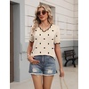 Zeagoo Women’s Short Sleeve Sweater 2026 Summer V Neck Tops Dressy Blouses(A-khaki Polka Dot)