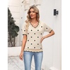 Zeagoo Women’s Short Sleeve Sweater 2026 Summer V Neck Tops Dressy Blouses(A-khaki Polka Dot)
