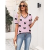 Zeagoo Women’s Short Sleeve Sweater 2026 Summer V Neck Tops Dressy Blouses(A-pink Bow)