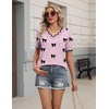 Zeagoo Women’s Short Sleeve Sweater 2026 Summer V Neck Tops Dressy Blouses(A-pink Bow)